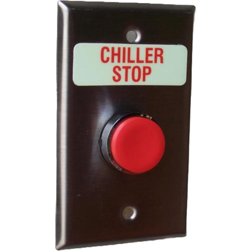 Pilla WPSYXSL Chiller Stop : Wall Plate Operator Station, Red Momentary Round Push Button, Extended Head, "Chiller Stop", NEMA 1 (Indoor) Rated, Fits 1-3 Contact Blocks, UL Listed