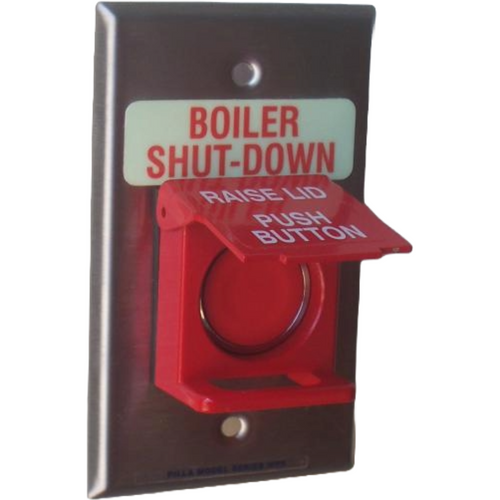 Pilla WPSRP1SL Boiler Shut-Down : Wall Plate Operator Station, Padlockable "Raise Lid Push Button", Red Momentary Round Push Button, "Boiler Shut-Down", NEMA 1 (Indoor) Rated, Fits 1-3 Contact Blocks, UL Listed