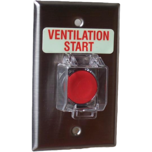 Pilla WPSCP1SL Ventilation Start : Wall Plate Operator Station, Clear Padlockable Raise Lid, Red Momentary Round Push Button, "Ventilation Start", NEMA 1 (Indoor) Rated, Fits 1-3 Contact Blocks, UL Listed