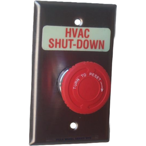 Pilla WPSTWSL HVAC Shut-Down : Wall Plate Operator Station, Red Maintained "Turn to Reset" 40mm Mushroom Button, "HVAC Shut-Down", NEMA 1 (Indoor) Rated, Fits 1-3 Contact Blocks, UL Listed