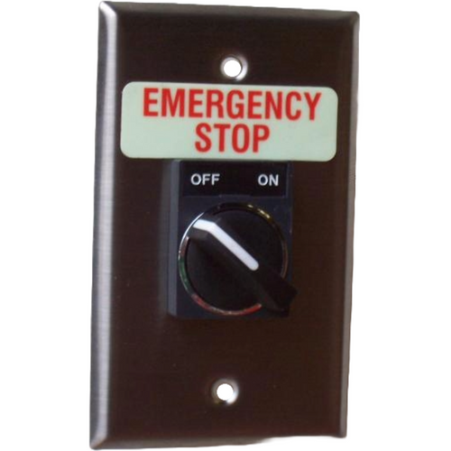 Pilla WPSP1ES Emergency Stop : Wall Plate Operator Station, Two Position Selector Switch, Maintained Both Positions, Short Lever, "Emergency Stop", NEMA 1 (Indoor) Rated, Fits 1-3 Contact Blocks, UL Listed