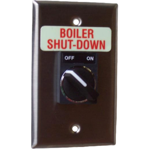 Pilla WPSP2SL Boiler Shut-Down : Wall Plate Operator Station, Two Position Selector Switch, Maintained Left, Momentary Right, Short Lever, "Boiler Shut-Down", NEMA 1 (Indoor) Rated, Fits 1-3 Contact Blocks, UL Listed