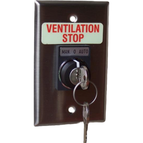 Pilla WPSK10SL Ventilation Stop : Wall Plate Operator Station, Three Position Keyed Selector Switch with (2) Keys, Momentary Right, Maintained L/C, Removal Center, "Ventilation Stop", NEMA 1 (Indoor) Rated, Fits 1-3 Contact Blocks, UL Listed