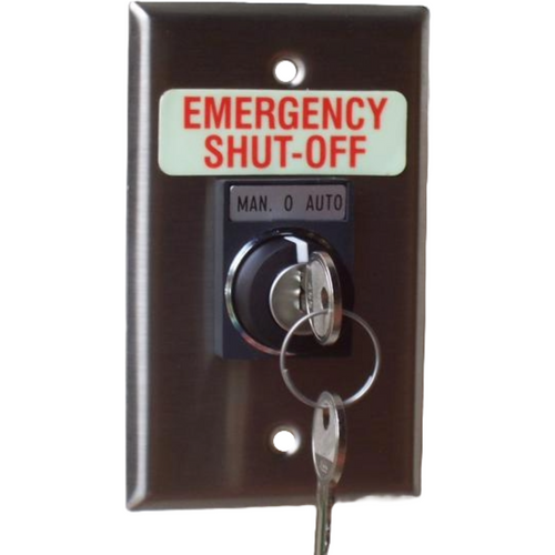 Pilla WPSK10SO Emergency Shut-Off : Wall Plate Operator Station, Three Position Keyed Selector Switch with (2) Keys, Momentary Right, Maintained L/C, Removal Center, "Emergency Shut-Off", NEMA 1 (Indoor) Rated, Fits 1-3 Contact Blocks, UL Listed