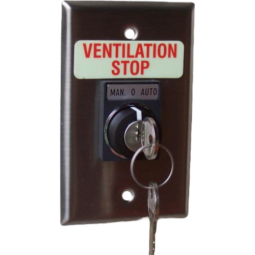 Pilla WPSK11SL Ventilation Stop : Wall Plate Operator Station, Three Position Keyed Selector Switch with (2) Keys, Momentary Right, Maintained L/C, Removal Left, "Ventilation Stop", NEMA 1 (Indoor) Rated, Fits 1-3 Contact Blocks, UL Listed