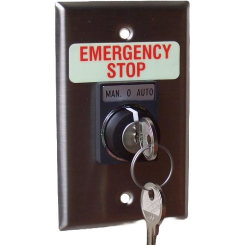 Pilla WPSK11ES Emergency Stop : Wall Plate Operator Station, Three Position Keyed Selector Switch with (2) Keys, Momentary Right, Maintained L/C, Removal Left, "Emergency Stop", NEMA 1 (Indoor) Rated, Fits 1-3 Contact Blocks, UL Listed