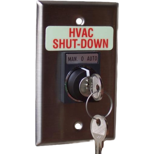 Pilla WPSK11SL HVAC Shut-Down : Wall Plate Operator Station, Three Position Keyed Selector Switch with (2) Keys, Momentary Right, Maintained L/C, Removal Left, "HVAC Shut-Down", NEMA 1 (Indoor) Rated, Fits 1-3 Contact Blocks, UL Listed