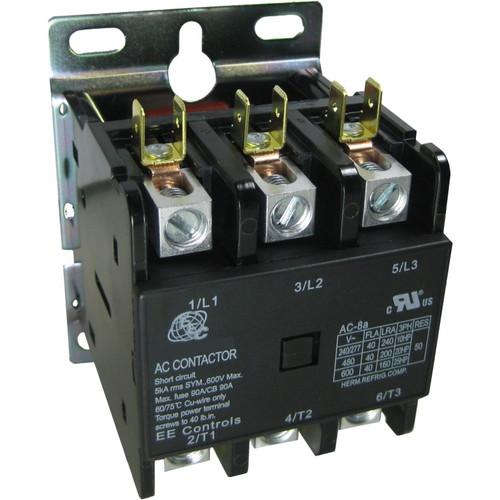 EE Controls  T30A3-G : 3-Pole Definite Purpose Contactor, 24 VAC 50/60 Hz Coil Voltage, Full Load 32A, Foot Mount, UL Listed