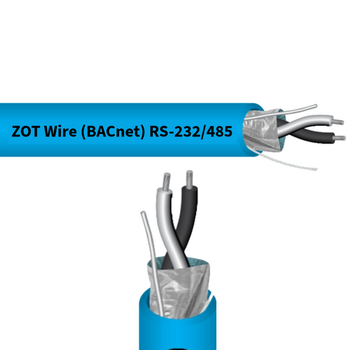 ZOT Wire ZW6900 : 24 AWG 1 Pair  Tinned Copper Shielded (BACnet) RS-232, RS-422, RS-485 Low-Capacitance Communication 12.5 pF/Ft. Nom., Instrumentation and Special Application Plenum Cable, Blue Jacket, 1000 Ft. Reel, Made in USA