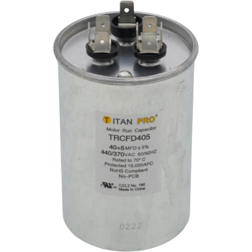 Titan Pro TRCFD405 : 40/5 MFD Round Dual Motor Run Capacitor (440/370V)