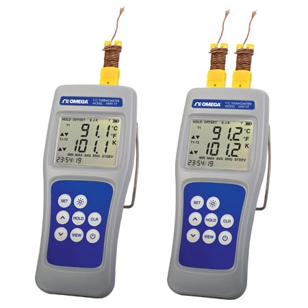 Omega HH912T : Digital Thermocouple Thermometer, Multi-Channel, K, J, T & E-type, 4.5 V (3 AA), Miniature Connector, 2-CH, ± (0.04 % rdg + 0.3 ¡C), -250 ¡C, 1372 ¡C, Each