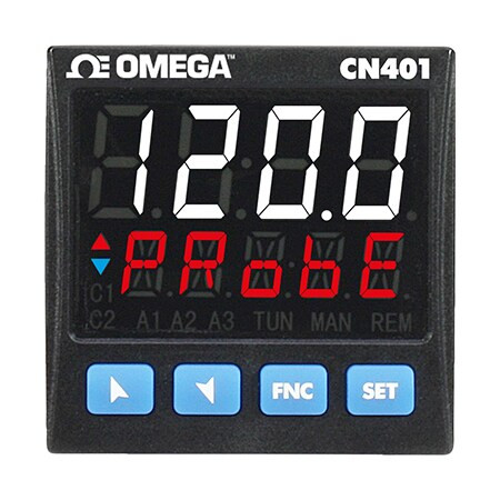 Omega CN401-11445 : PID Process Controller, T/C, RTD, Thermistor, mA, mV, 1 I/P, 2x Relays, 2x SSRs, 1x Analog, 5 O/P, 1/16 DIN, AC/DC, 3.5 Digit Dual Display, NFC, 2 D.I., CN400, Each