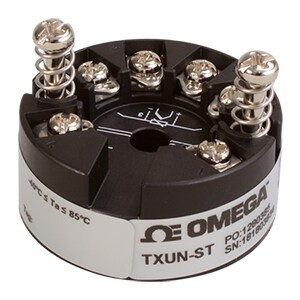 Omega TXUN-ST : Programmable Transmitter, Hockey Puck, 2-Wire, DC Supply, -12 mV to 800 mV I/P, 4 mA to 20 mA O/P, Universal I/P & Process O/P Class, 1500V Isolation, TXUN-KIT Communication Tool Kit, Each