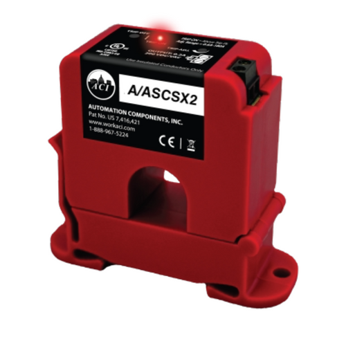 ACI A/ASCSX2 : Split-Core Adjustable Trip Point Current Switch, Contact Type: Normally-Closed "N/C", Amp Range: 0-250A, Trip Point: 1.5-220A, Contact Rating: 0.2A @ 200VAC/VDC, 5-Year Warranty