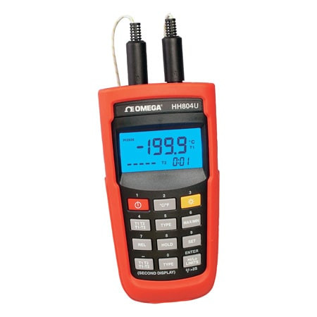 Omega HH804U : Thermometer, High Accuracy, Temperature, Pt100 RTD, 4-1/2 Digit LCD, 6 V (4 AAA) Battery, USB, HH804 Series, Each