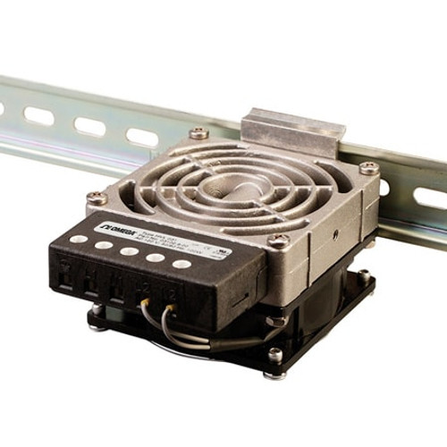 Omega HVL14900 : Enclosure Fan Heater, Compact, 120 Vac, 300 W, DIN Clip for 35 mm (1.4 ") DIN Rail, Die-Cast Aluminum, Glass Bead Finish, 45 ¡C (113 ¡F), Built-In Overheat Protection, HVL Series, Each