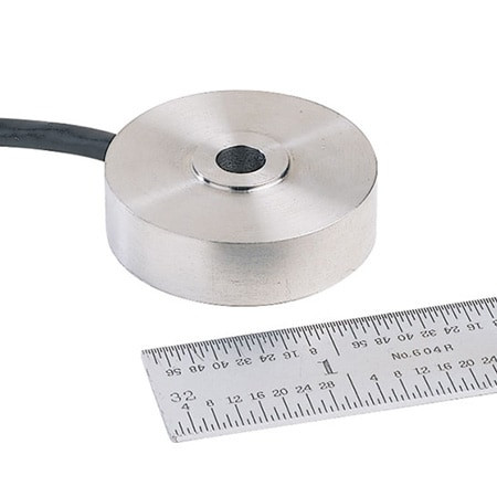 Omega LC321-750 : Miniature Load Cell, Compression, ± 2 %, 750 lbf, 2 mV/V, 5 ' Cable, 1/4-28 UNF (ID), 1.5 " (OD), 0.4 " (H), Ultra-Low Profile, LC321 Series, Each