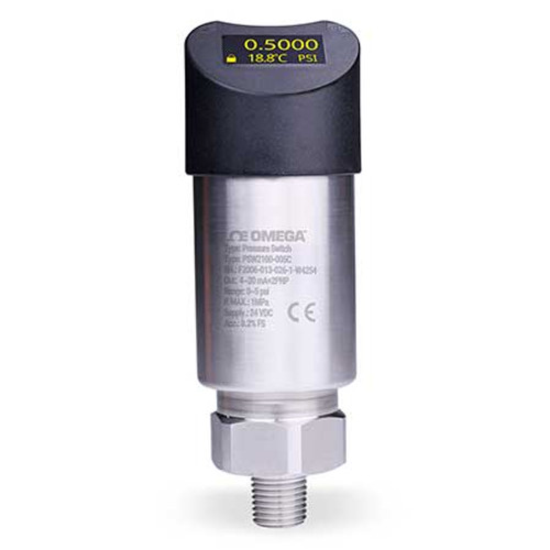 Omega PSW2100-1.5KC : Electronic Pressure Switch with OLED Display & Alarm O/P, Gauge Type, 2 PNP, 1/4 " NPT Male, 0 psi to 1500 psi, 0 psi to 1500 psi Deadband, Adjustable, NEMA 6/IP67 Enclosure, PSW2100 Series, Each