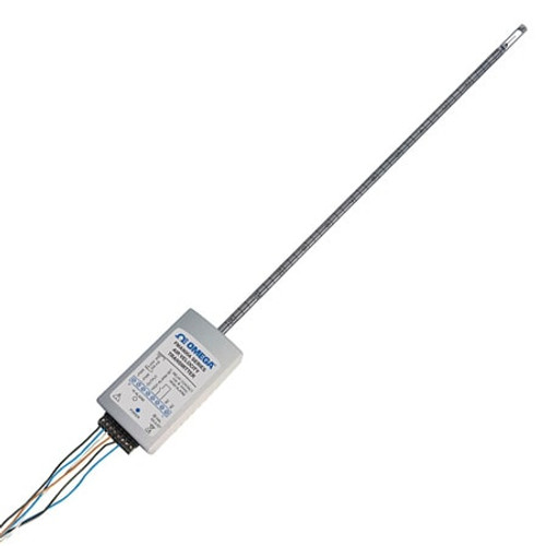 Omega FMA904A-MA : Air Velocity Transmitter, Hot Wire, 15 Vdc to 24 Vdc, 0 FPM to 5000 FPM, ± 15 FPM Accuracy, 4 mA to 20 mA, 1/4 " x 12 " (DxL), Fixed Probe, SPST Relay, FMA904A Series, Each