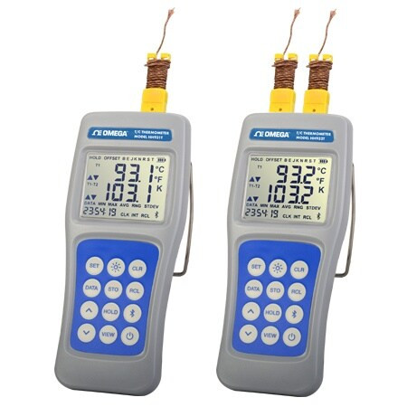 Omega HH931T : Bluetooth Data Thermometer, Temperature, K, J, E, T, R, S, N, B, 1k Max Samples, 4 Digit LCD, 4.5 V (3 AA) Battery, Bluetooth, Min/Max/Avg/Rng/STDEV, HH931T Series, Each