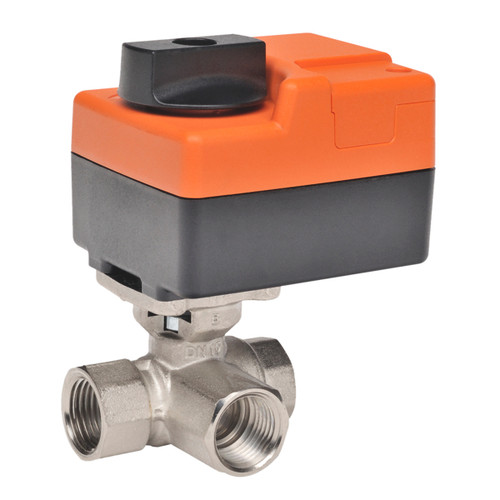 Belimo B307B+TR24-SR/300 US : 3-Way 1/2" Characterized Control Valve (CCV), Cv Rating 0.3, (0.6 GPM @ Δ 4 psi), Chrome Plated Brass Trim + Non-Spring Valve Actuator, 24VAC, Modulating 2-10VDC Control Signal, 3m Cable, 5-Year Warranty