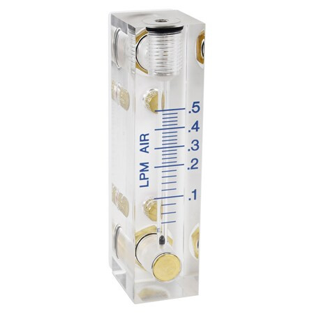 Omega FLK-2244-NV : Variable Area Flow Meter, Air, 10 LPM to 100 LPM, 125 psi, 1/8 " NPT Female, 60 ¡C (140 ¡F), ± 4 %, Direct Read, 6.89 ", Acrylic, Brass, SS, Silicone Rubber, FLK-2000 Series, Each