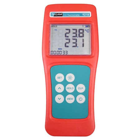 Omega 921B : Thermocouple Thermometer, Intrinsically Safe, K, J, T, E, B, N, R & S-type, 4.5 V (3 AA), Miniature Connector, 1-CH, ± (0.04 % rdg + 0.3 ¡C), -250 ¡C, 1820 ¡C, 900 Series, Each