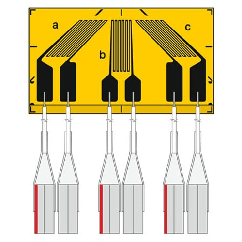 Omega KFH-3-120-D17-11L1M2S : Pre-Wired Strain Gauge, Rosette, 0¡/45¡/90¡ Planar, 2x 1m Leads, 120 ½, ST Number, 3 mm x 2 mm Grid (LxW), 50000 _m, -10 ¡C to 155 ¡C (-14 ¡F to 320 ¡F), KFH Series, Pack of 10