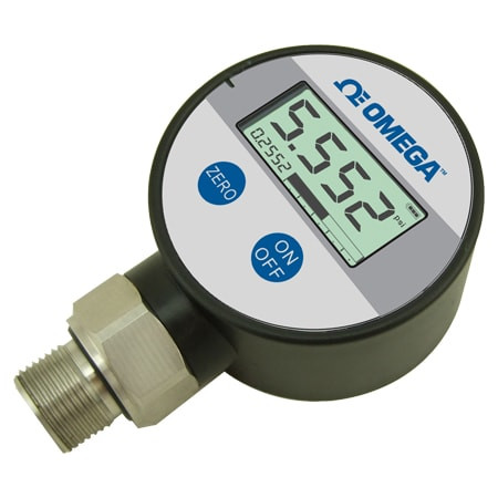 Omega DPG108-1.0KG : Digital Pressure Gauge, Miniature, Gauge, 0 psi to 1000 psi, ± 0.25 %, 1/4 " NPT Male, 4 Digit, Battery Powered, 5 Selectable Pressure Units, DPG108 Series, Each