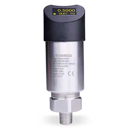 Omega PSW1110-15CPI : Miniature Pressure Switch, Digital, Compound Gauge Type, 2 PNP, 1/4 " NPT Male, -15 psi to 15 psi, -15 psi to 15 psi Deadband, 4 psi to 20mA O/P, Adjustable, LED Display, PSW-1110 Series, Each