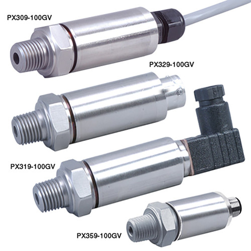 Omega PX309-002G5V : Stainless Steel Pressure Transducer, General Purpose, Gauge, 0 psi to 2 psi, ± 0.25 %, 1/4 " NPT Male, Voltage, 0 Vdc to 5 Vdc, Cable, -40 ¡C to 85 ¡C (-40 ¡F to 185 ¡F), PX309 Series, Each
