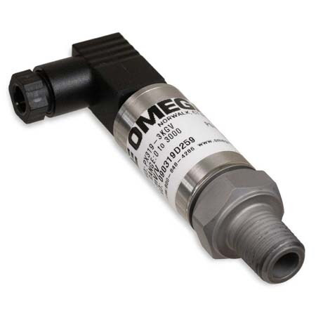 Omega PX319-3KGV : Stainless Steel Pressure Transducer, General Purpose, Gauge, 0 psi to 3000 psi, ± 0.25 %, 1/4 " NPT M, Ratiometric 10 mV/V, Mini DIN 43650 C, -40 ¡C to 85 ¡C (-40 ¡F to 185 ¡F), PX309 Series, Each