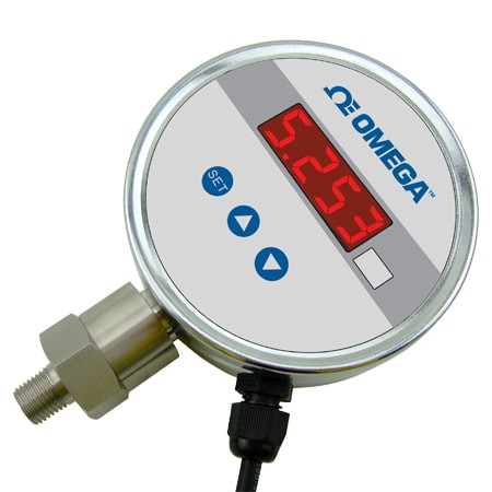 Omega DPG101-V100G : Digital Pressure Gauge, -15 psi to 100 psi, ± 0.25 %, 1/4 " NPT Male, 4 Digit, AC Powered, DPG101 Series, Each