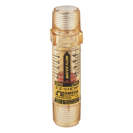 Omega FL-9210 : Easy-View Flow Meter, Water, 1 GPM to 10 GPM, 325 psi, 3/4 " 1 " Solder, 121 ¡C (250 ¡F), ± 5 %, Direct Read, T300 SS, Polysulfone, Buna, FL-9000 Series, Each