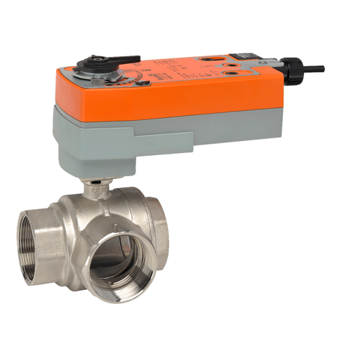 Belimo B329+AFRB24 : 3-Way 1-1/4" Characterized Control Valve (CCV), Cv Rating 10, (20 GPM @ Δ 4 psi), Stainless Steel Trim + Fail-Safe Valve Actuator, 24VAC/DC, On/Off Control Signal, 5-Year Warranty