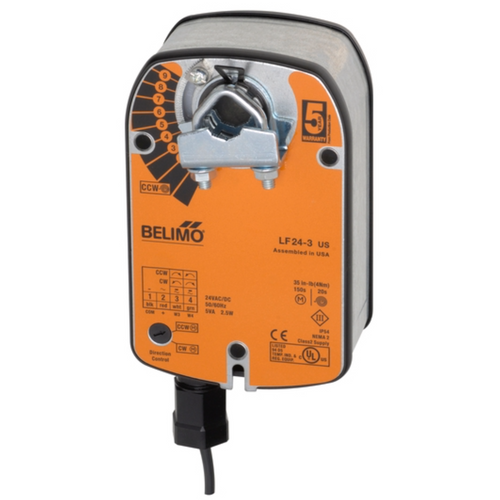 Belimo LF24-3 US : Fail-Safe Damper Actuator, 35 in-lb Torque, 24VAC/DC, On/Off, Floating Point Control Signal, 5-Year Warranty