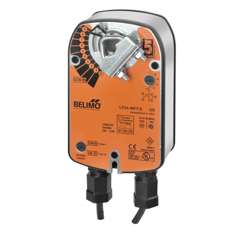 Belimo LF24-MFT-S US : Fail-Safe Damper Actuator, 35 in-lb Torque, 24VAC/DC, Programmable (2-10VDC Default) Control Signal, (1) SPDT 3A @250V Aux Switch, 5-Year Warranty