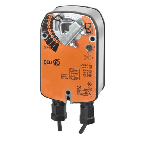 Belimo LF24-S US : Fail-Safe Damper Actuator, 35 in-lb Torque, 24VAC/DC, On/Off Control Signal, (1) SPDT 3A @250V Aux Switch, 5-Year Warranty