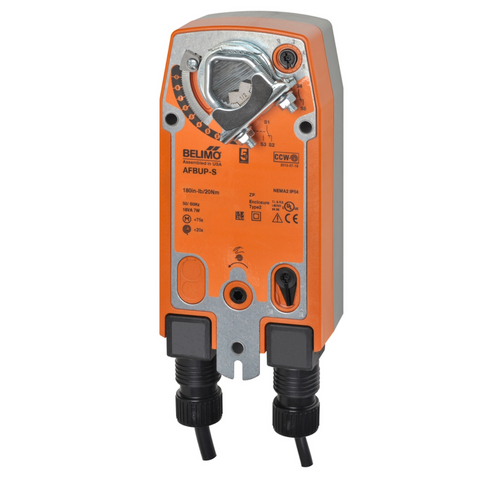 Belimo AFBUP-S spring-return fail-safe damper actuator, 180 in-lb, On/Off, multi-voltage, 2x aux switch