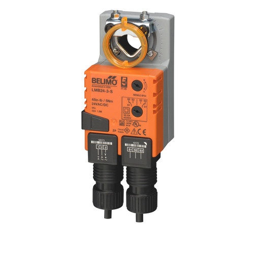 Belimo LMB24-3-S : Non Fail-Safe Damper Actuator, 35 in-lb Torque, 24VAC/DC, On/Off, Floating Point Control Signal, (1) SPDT 3A @250V Aux Switch, 5-Year Warranty