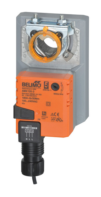 Belimo AMX120-3 : Non Fail-Safe Damper Actuator, 180 in-lb Torque, 120VAC, On/Off, Floating Point Control Signal, 5-Year Warranty