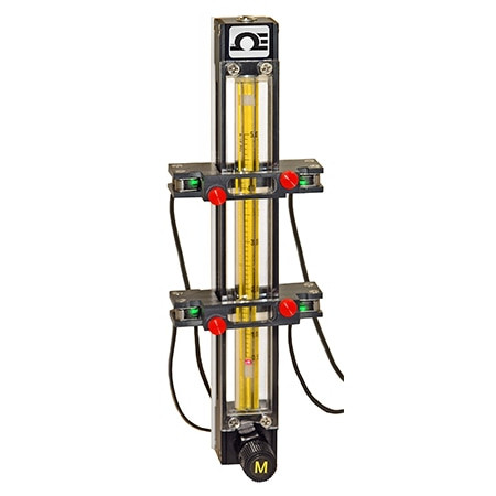Omega FLSW3508G-A : Variable Area Flow Meter w/Alarm, 456.2 SCCM to 4562 SCCM Air, 13.3 SCCM to 133 SCCM Water, 200 psi, 1/8 " NPT Female, Direct Read, 316 SS, Glass, FKM, w/Valve, FLSW Series, Each