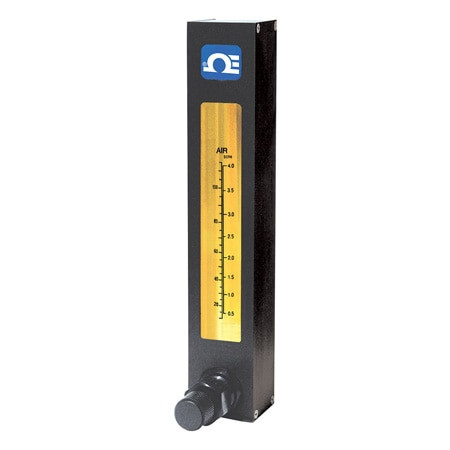 Omega FLD2206 : Variable Area Flow Meter, In-line & Panel, 2.2 SCFM to 22 SCFM Air, 0.41 GPM to 4.1 GPM Water, 100 psi, 3/8 " NPT Female, Direct Read, PTFE, Glass, w/Valve, FLD2000 Series, Each