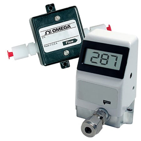 Omega FLR1011-BR-D : Turbine Flow Meter, Low-Flow, Liquid, 0.2 LPM to 2 LPM, 1/4 ", Compression Fitting, ± 3 %, 0 Vdc to 5 Vdc, Brass, PPS, Glass, SS, Sapphire, FKM, LCD Display, FLR1000 Series, Each