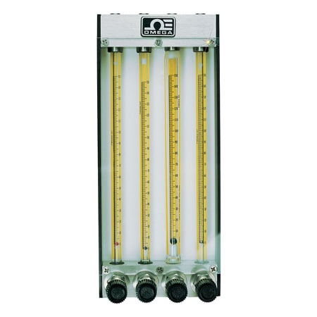 Omega FL-3AA-02G-02G-02G : Variable Area Flow Meter, Multiple Tube, Air, Water, Max Air Flow 374 ml/min, 200 psi, 1/8 " NPT Female, 0 to 150, Aluminum, Buna, Glass, w/Valve, FL-2AA Series, Each