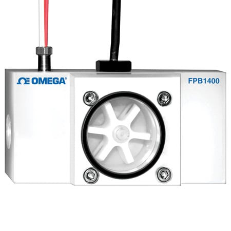Omega FPB1406-RTD : Plastic Paddlewheel Flow Meter with RTD, 5 Vdc to 24 Vdc, 2 GPM to 20 GPM, 3/4 ", NPT Female, ± 1 % Accuracy, Amplified Square Pulse, PP, 150 psi, FPB1400 Series, Each