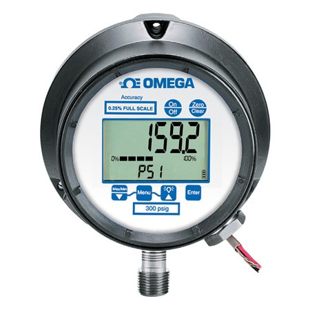 Omega DPG9030-600 : Digital Pressure Gauge, Industrial, Gauge, 0 psi to 600 psi, ± 0.25 %, 1/4 " NPT Male, 5 Digit, Battery Powered, 3 " Case Backlit Display, DPG9000 Series, Each