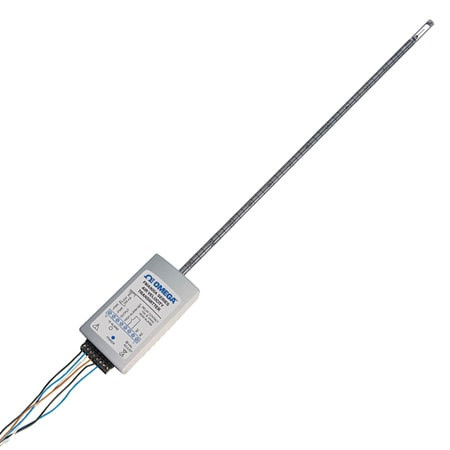 Omega FMA902A-V1-S : Air Velocity Transmitter, Hot Wire, 15 Vdc to 24 Vdc, 0 FPM to 1000 FPM, ± 15 FPM Accuracy, 0 Vdc to 5 Vdc, 1/4 " x 3-3/4 " (DxL), Fixed Probe, SPST Relay, FMA902A Series, Each