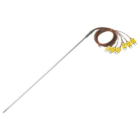 Omega PP3-36-K-G-18 : Thermocouple Profile Probe, Type K, 0 ¡C to 1150 ¡C (32 ¡F to 2100 ¡F), 3 Sensing Points, 24 AWG, Grounded, 0.187 ", 18 ", PFA, 40 ", 316 SS, Miniature Connector, ANSI, PP3 Series, Each