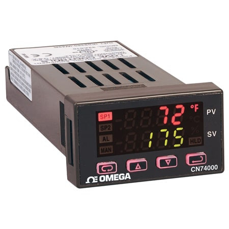 Omega CN74033 : Ramp & Soak Controller, Temperature, Process, T/C, RTD, mA, mV & 10 V, 1 I/P, Relay/Relay, 2 O/P, AC, 100 V to 240 V, 4 Digit Dual Display, CN74000, Each